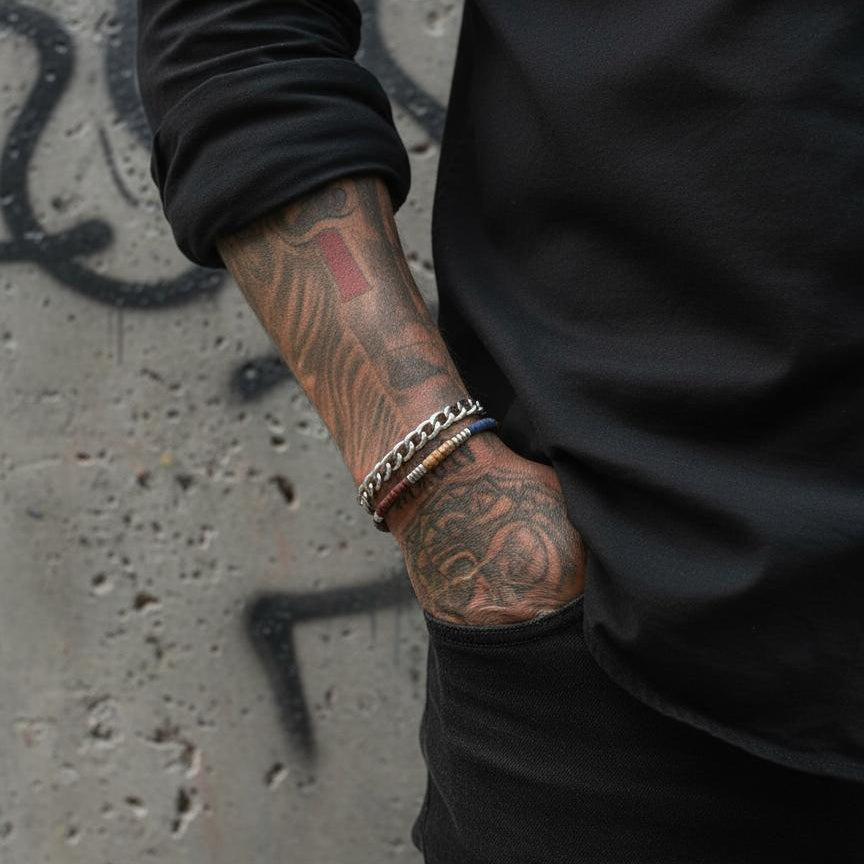 LAPIS LAZULI, RED JASPER & SANDSTONE HEISHI BEAD BRACELET | 925 STERLING SILVER | NAIA COLLECTION