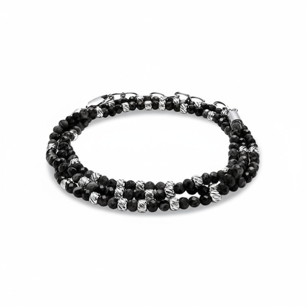 NECKLACE I WRAP I BLACK ONYX FACETED BEADS I 925 STERLING SILVER
