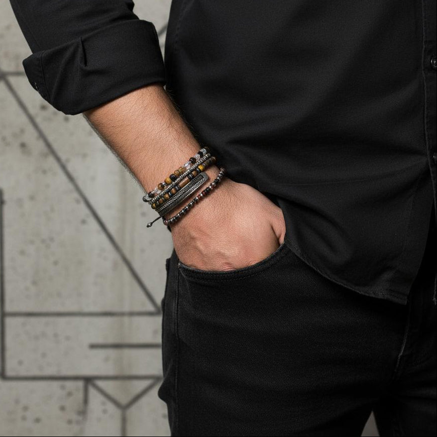 TIGER EYE & BLACK ONYX HEISHI BEAD BRACELET | 925 STERLING SILVER | NAIA COLLECTION