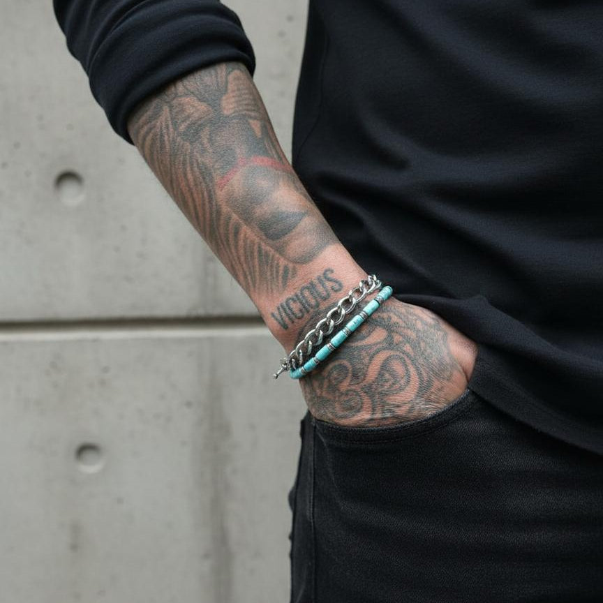 Turquoise Heishi & Box Chain T-Bar Bracelet | 925 Sterling Silver | MIA Collection