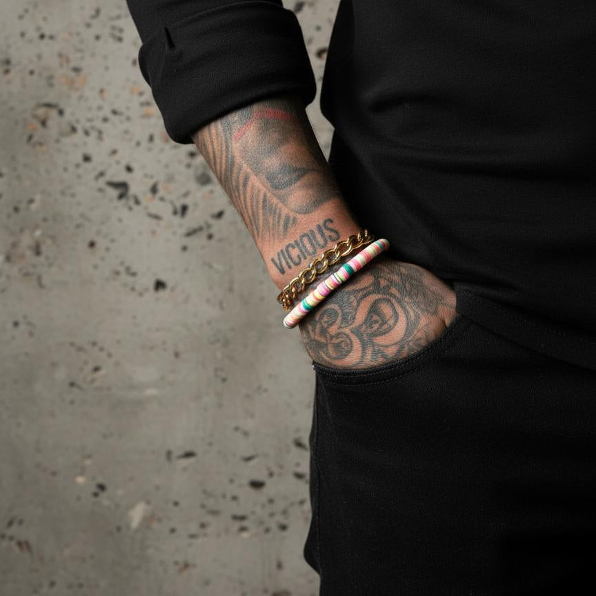 Rainbow Ecuadorian Clay Disc Bracelet | Pink, White, Yellow, Blue & Aqua | NAIA COLLECTION