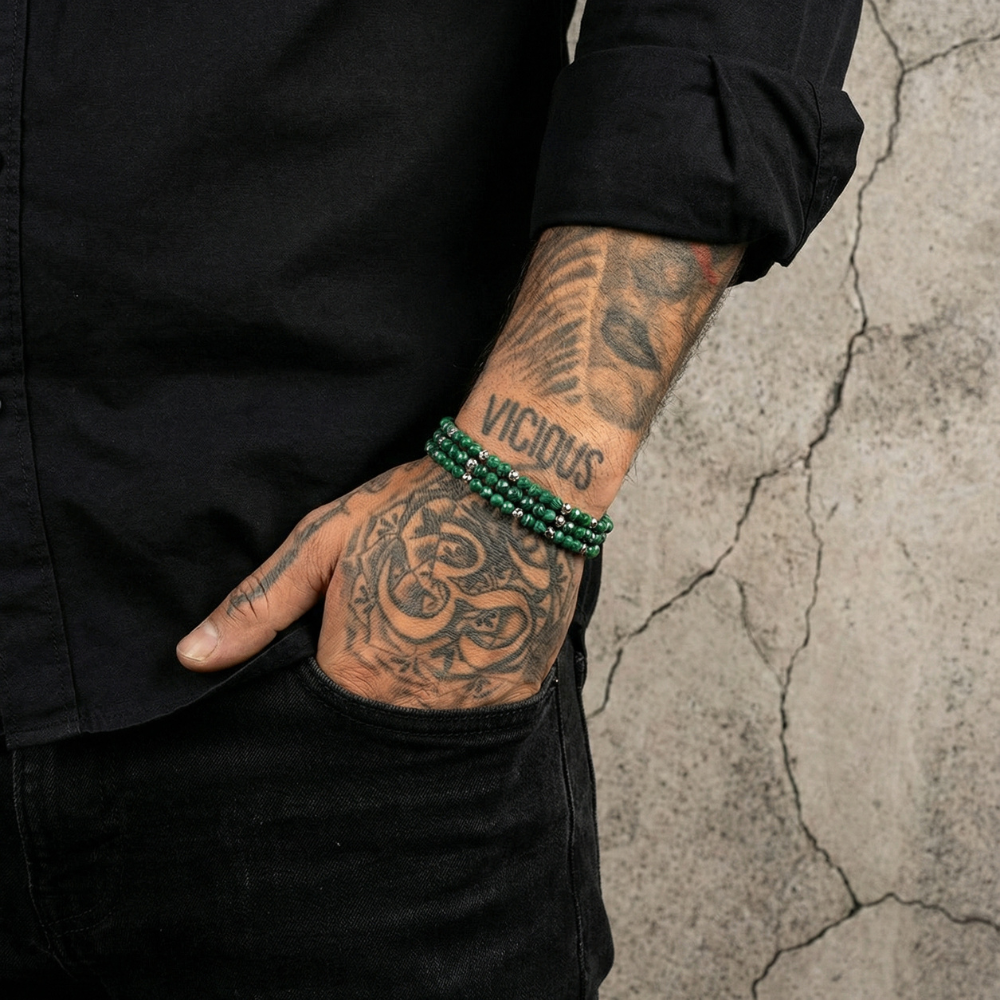 NECKLACE I WRAP I SERPENTINE FACETED BEADS I 925 STERLING SILVER