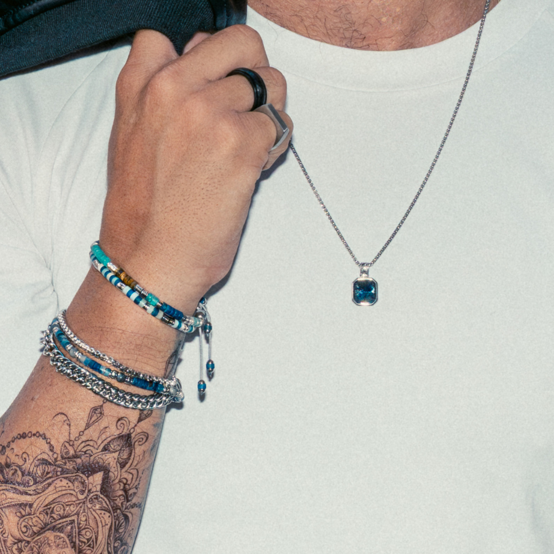 TURQUOISE, LAPIS LAZULI & TIGER EYE HEISHI BRACELET | 925 STERLING SILVER | NAIA COLLECTION