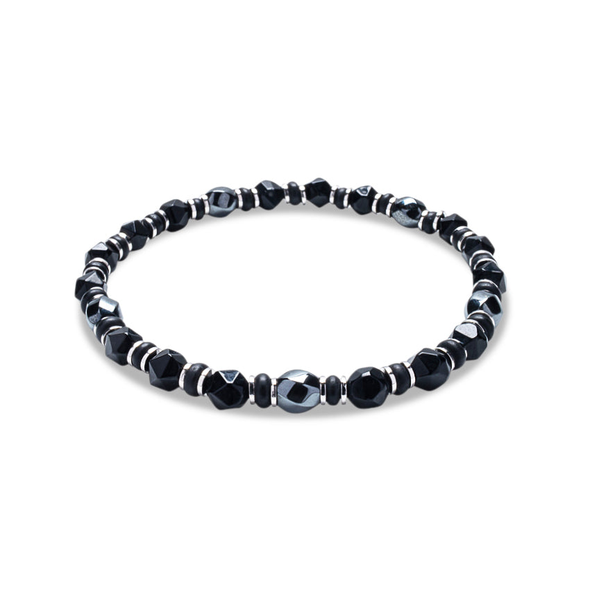 Black Onyx & Gunmetal Hematite Heishi Slip-On Bracelet | 925 Sterling Silver | SHADAE Collection