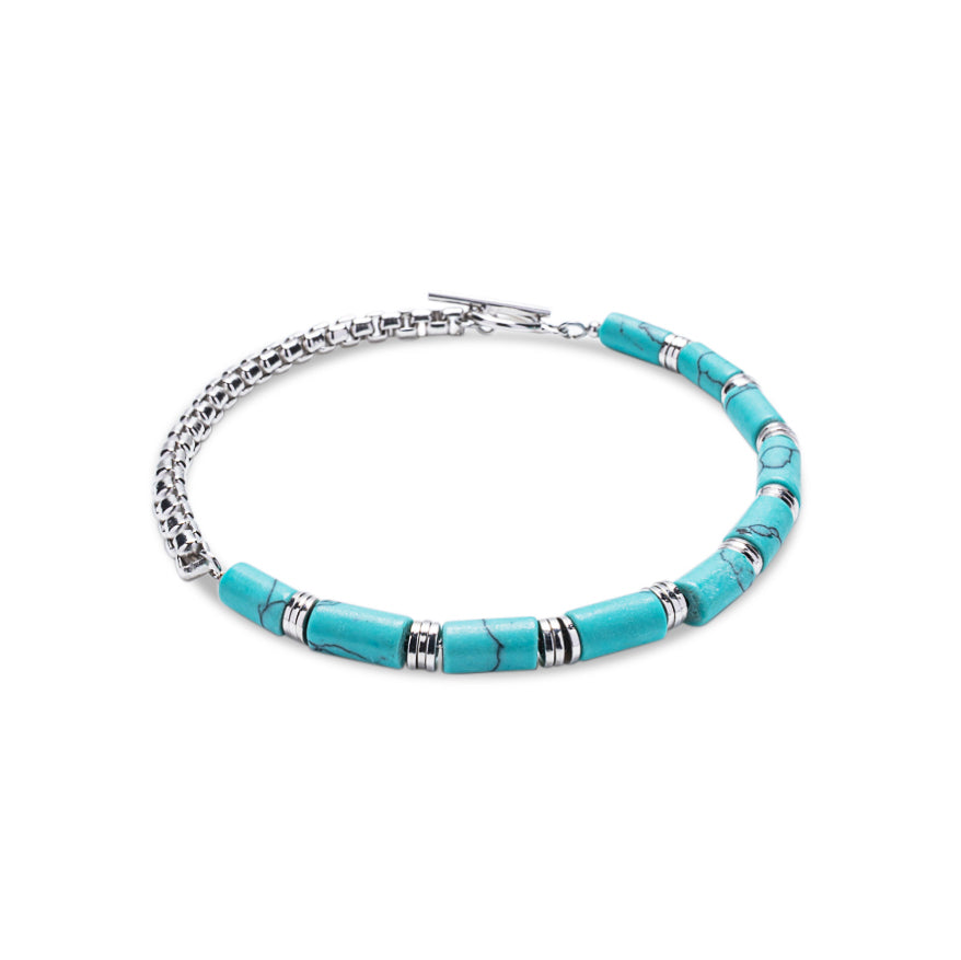 Turquoise Heishi & Box Chain T-Bar Bracelet | 925 Sterling Silver | MIA Collection