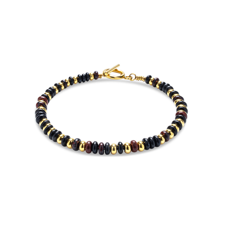 Black Onyx & Mahogany Obsidian 4mm Heishi Bead Bracelet - Gold | Mia Collection