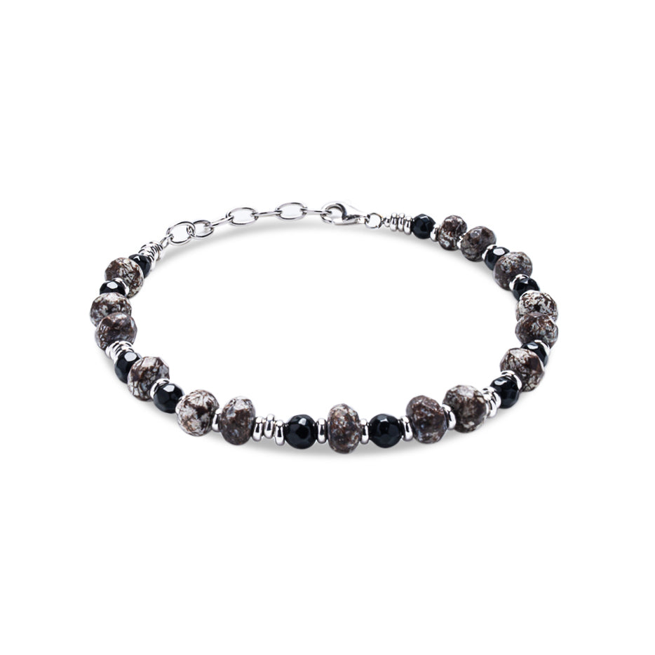 Ash Grey Labradorite & Black Onyx Lobster Bracelet - 925 Sterling Silver | Veda Collection