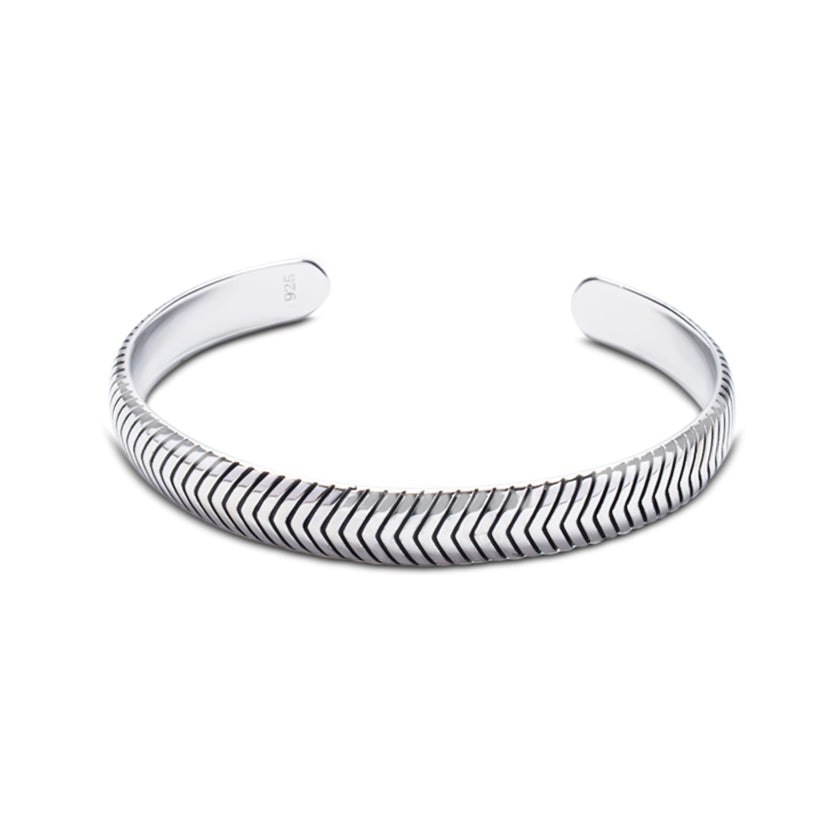 925 Sterling Silver 8mm Herringbone Rounded Cuff I Riley Collection