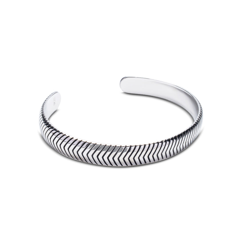 925 Sterling Silver 8mm Rounded Herringbone Cuff | Riley Collection