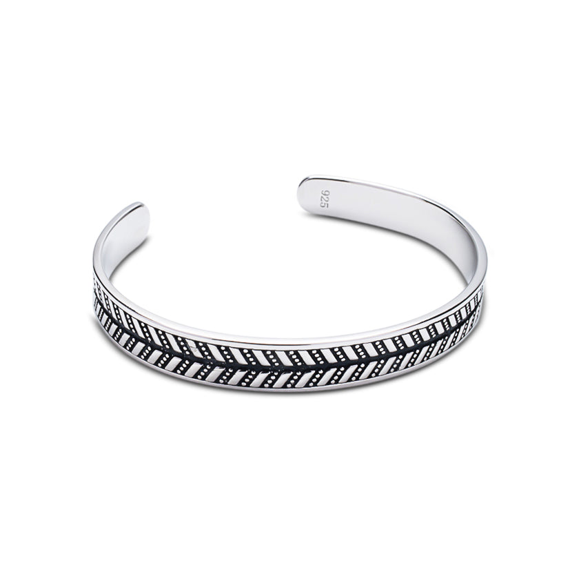925 STERLING SILVER CUFF | BLACK HERRINGBONE | RILEY COLLECTION
