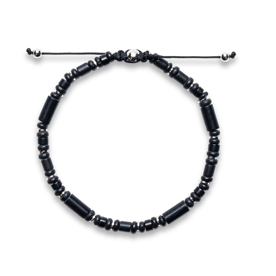 BLACK AGATE & BLACK ONYX HEISHI BEAD BRACELET | 925 STERLING SILVER | NAIA COLLECTION