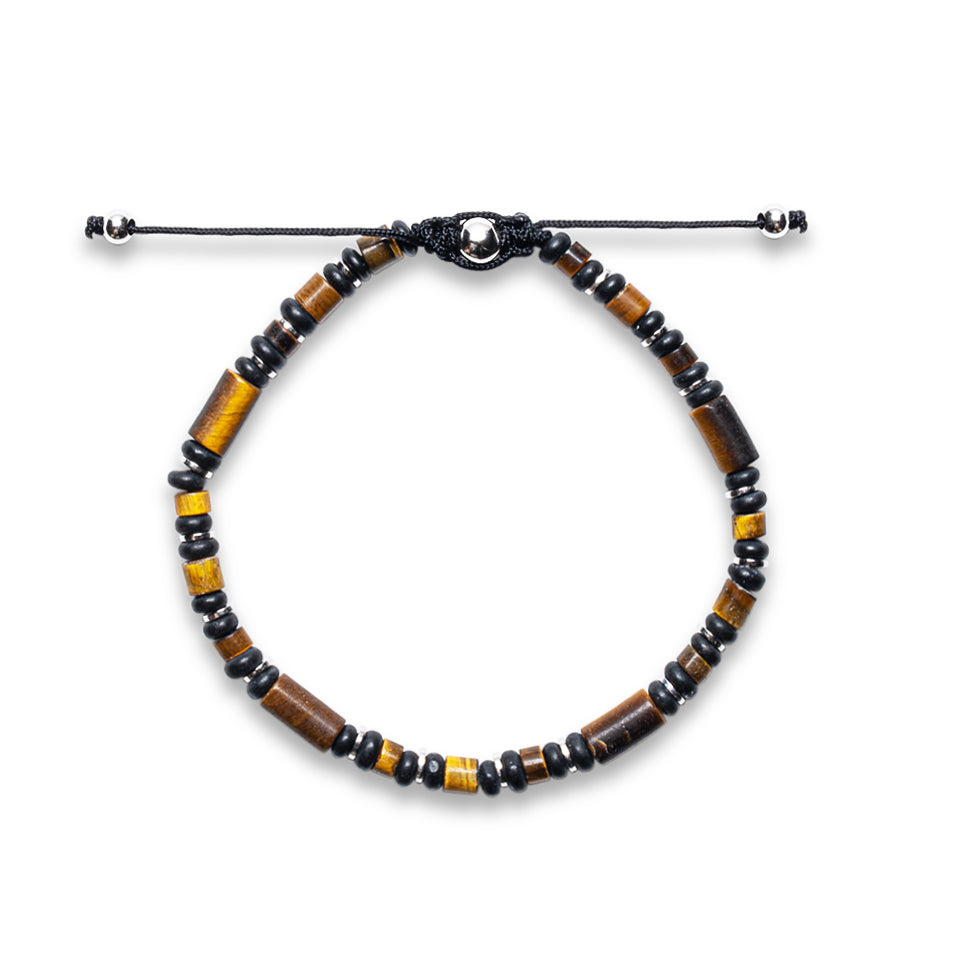 TIGER EYE & BLACK ONYX HEISHI BEAD BRACELET | 925 STERLING SILVER | NAIA COLLECTION