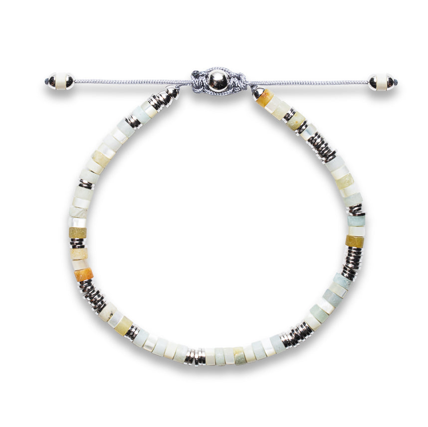 YELLOW SHELL PEARL & CREAM AGATE HEISHI BEAD BRACELET | 925 STERLING SILVER | NAIA COLLECTION