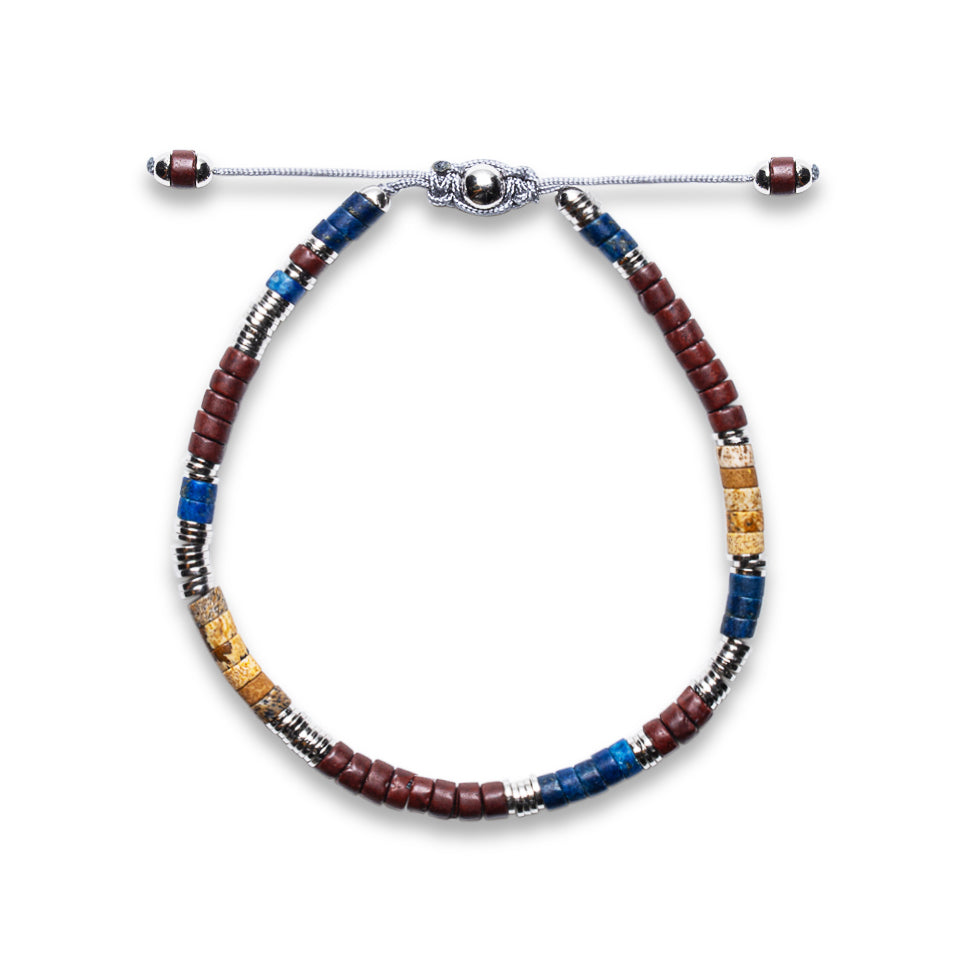 LAPIS LAZULI, RED JASPER & SANDSTONE HEISHI BEAD BRACELET | 925 STERLING SILVER | NAIA COLLECTION