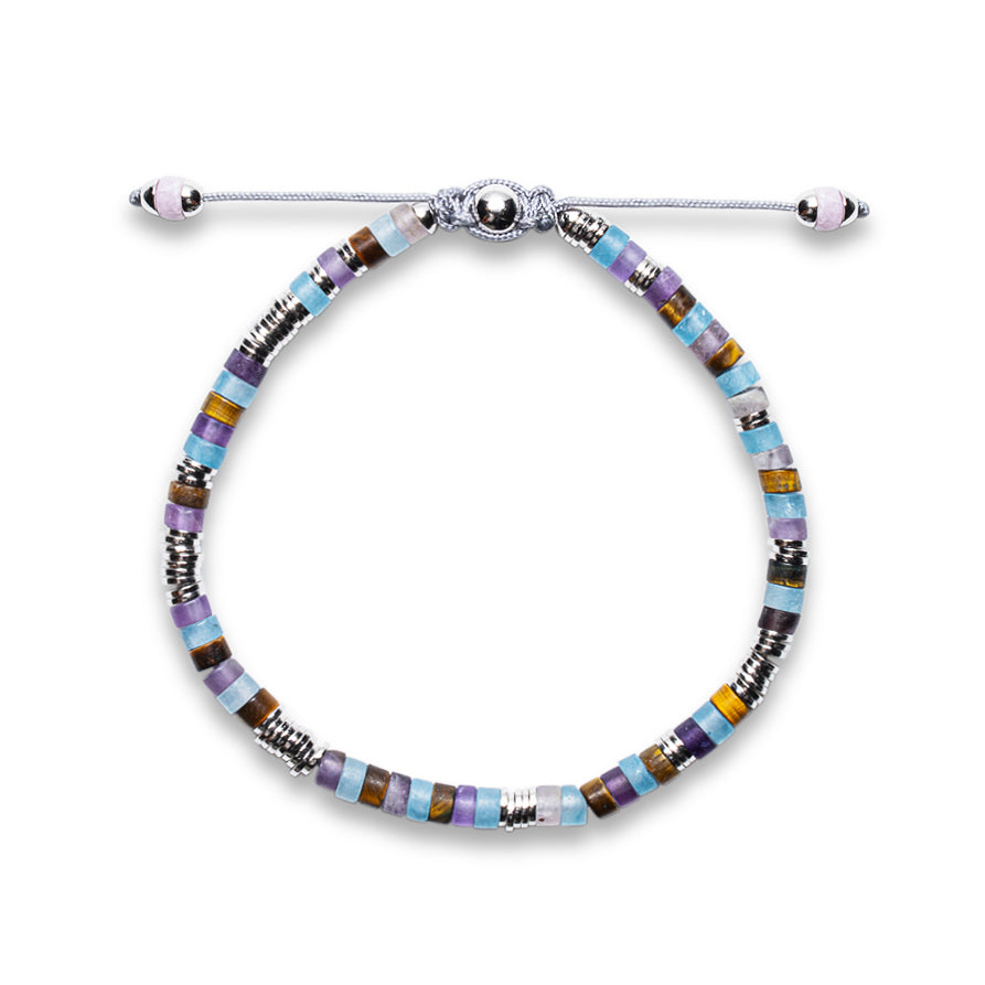 LIGHT BLUE, TIGER EYE AND AMYTHEST BEAD BRACELET | 925 STERLING SILVER | NAIA COLLECTION