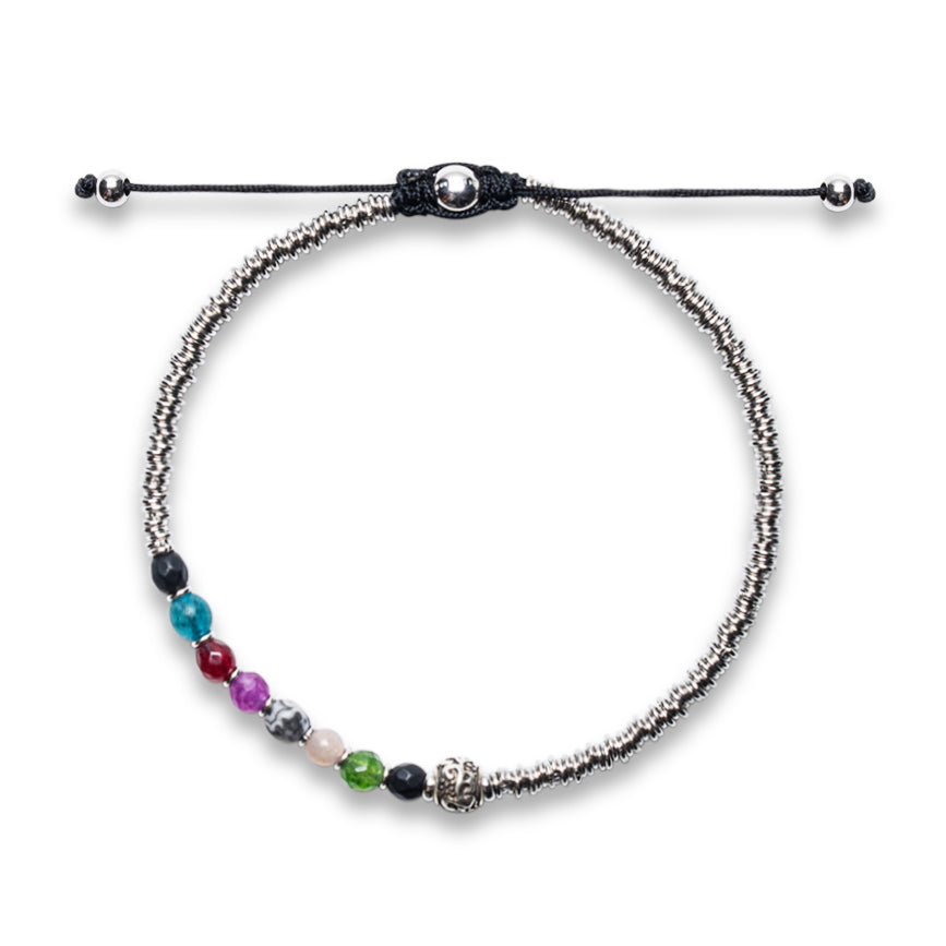 RAINBOW GEMSTONES & 925 STERLING SILVER DISC BRACELET | NAIA COLLECTION