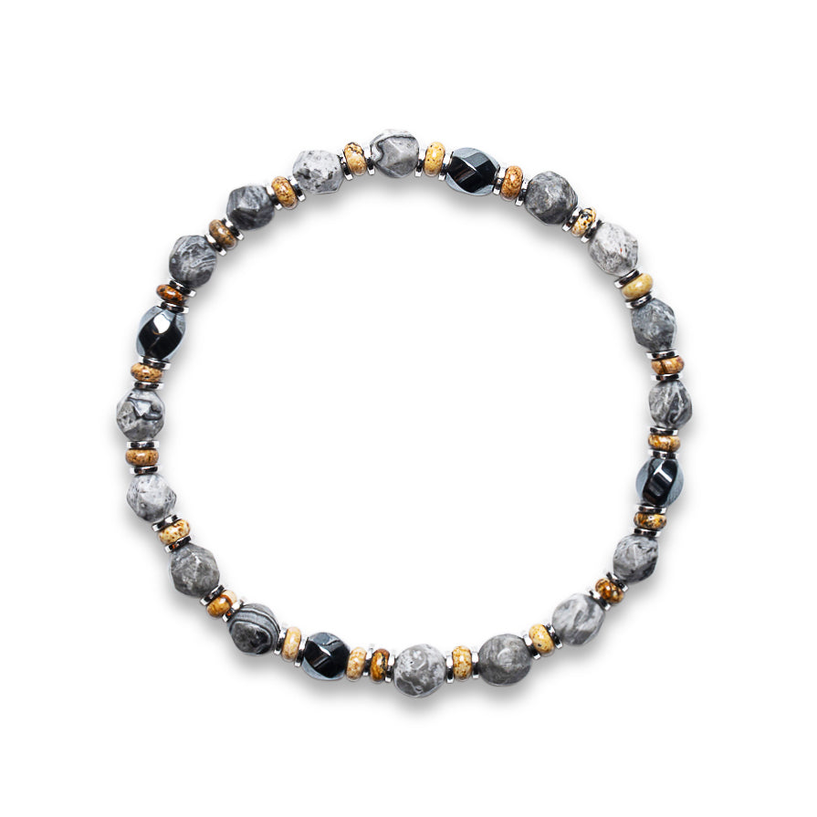 Moonstone, Smoky Quartz & Landscape Jasper Bracelet - 925 Sterling Silver | VEDA Collection