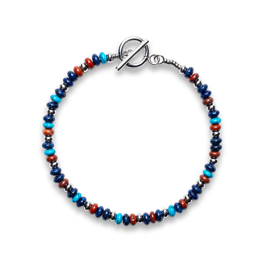 Lapis Lazuli, Turquoise & Red Jasper 4mm Heishi T-Bar Bracelet | 925 Sterling Silver | Mia Collection