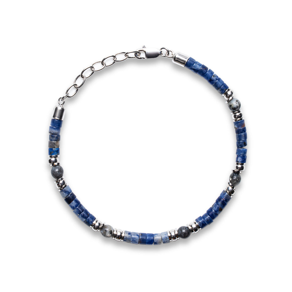 Lapis Lazuli & Moonstone Heishi Lobster Bracelet | 925 Sterling Silver | SHADAE Collection