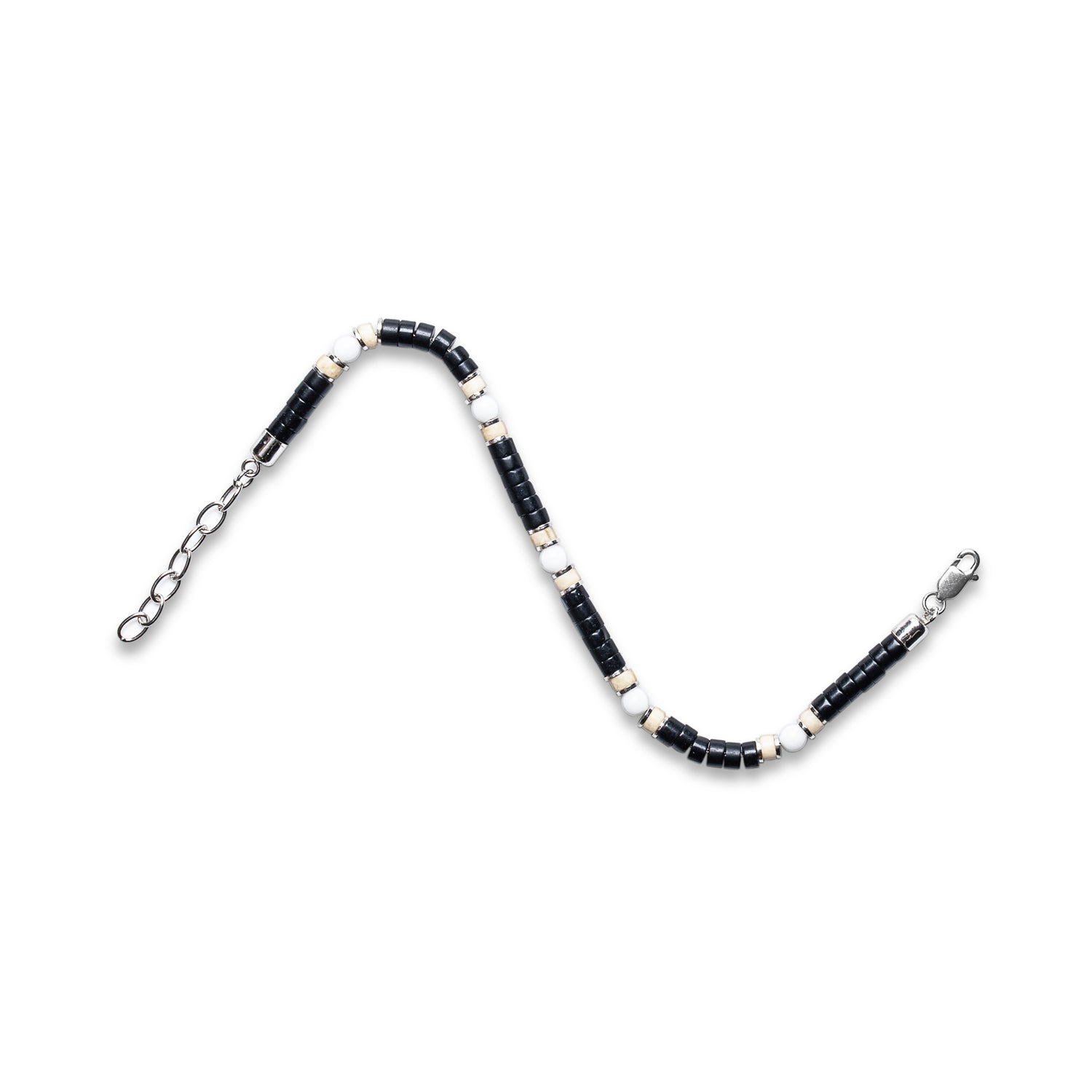 Black Agate, Cream Jade & Howlite Heishi Lobster Bracelet | 925 Sterling Silver | SHADAE Collection