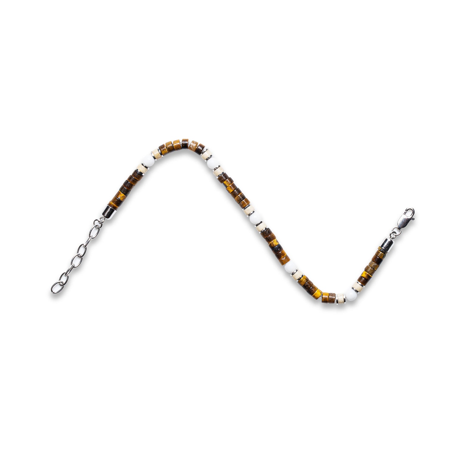 Tiger Eye, Cream Jade & Howlite Heishi Lobster Bracelet - 925 Sterling Silver | Veda Collection