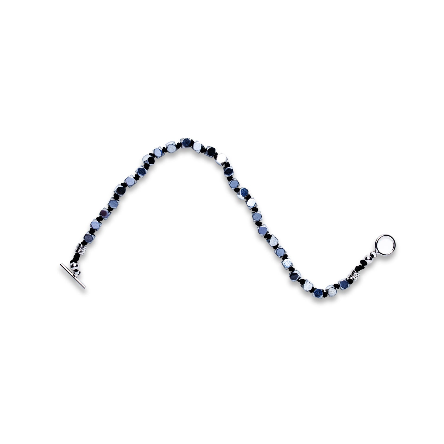 Faceted Sterling Silver Cube Bracelet - BLACK MACRAME | Mia Collection