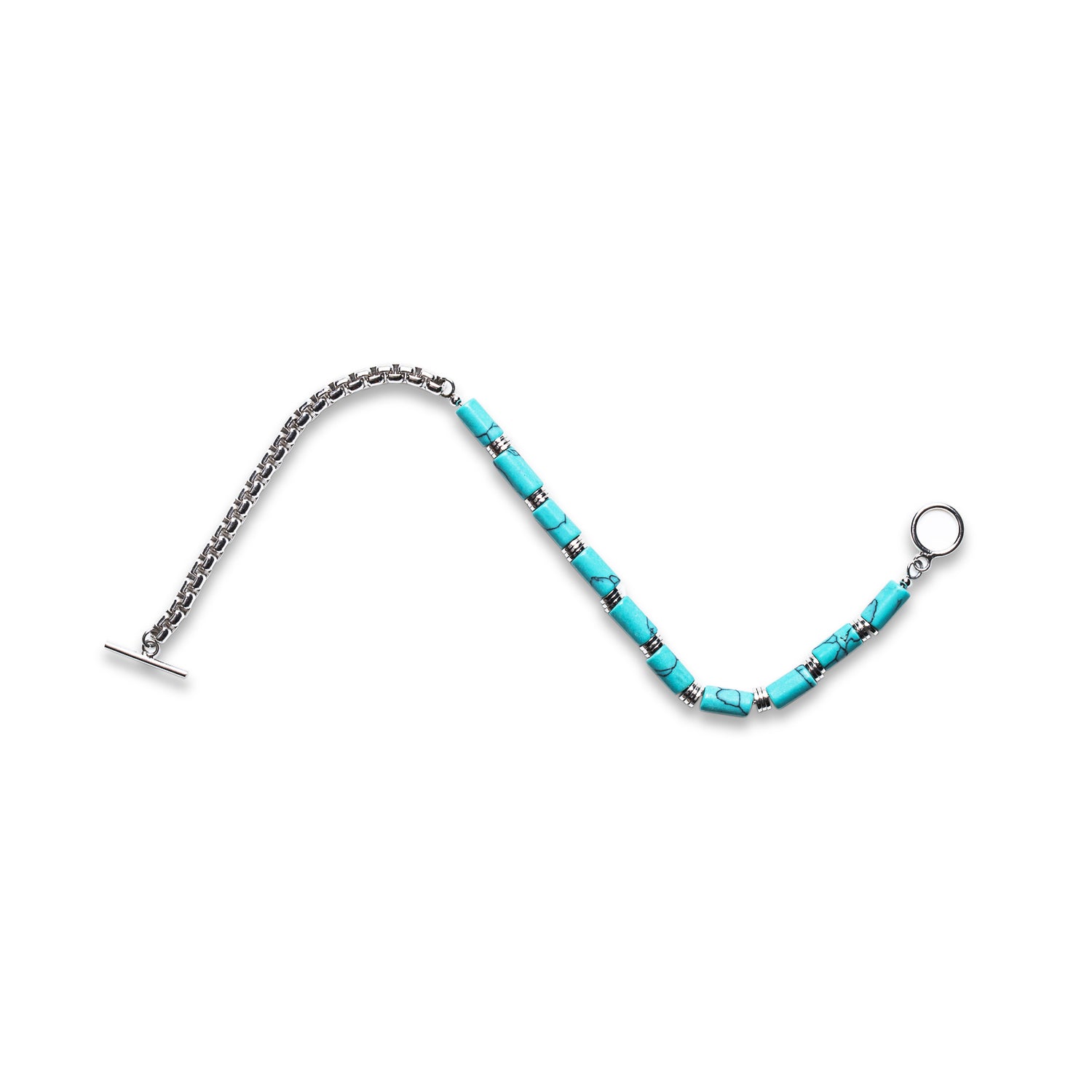 Turquoise Heishi & Box Chain T-Bar Bracelet | 925 Sterling Silver | MIA Collection