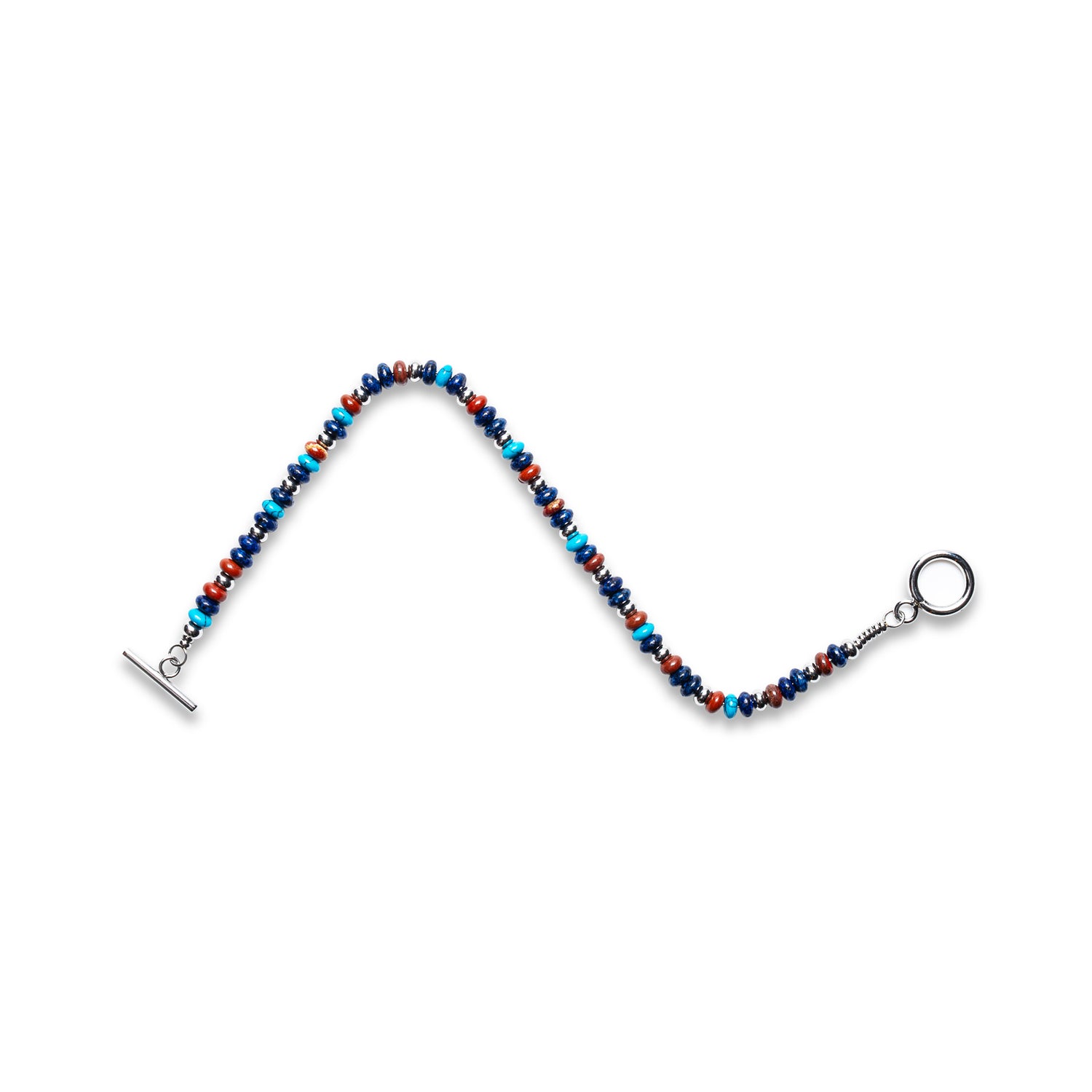 Lapis Lazuli, Turquoise & Red Jasper 4mm Heishi T-Bar Bracelet | 925 Sterling Silver | Mia Collection