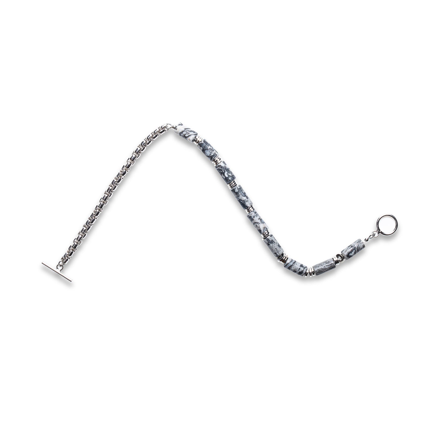 ASH Grey Heishi & Box Chain Bracelet - 925 Sterling Silver | MIA Collection