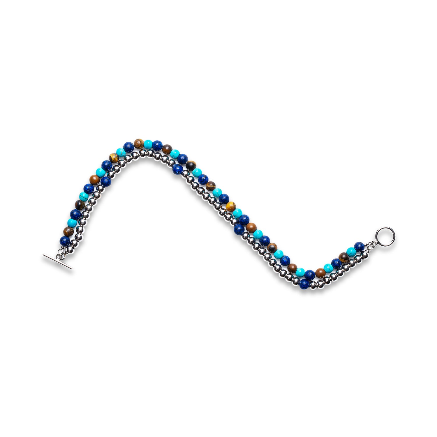 Double Stack Sterling Silver Bracelet - Turquoise, Tiger Eye & Lapis Lazuli Heishi Beads | Mia Collection