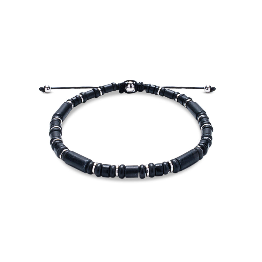 BLACK AGATE HEISHI BEAD BRACELET - 925 STERLING SILVER I Shadae COLLECTION