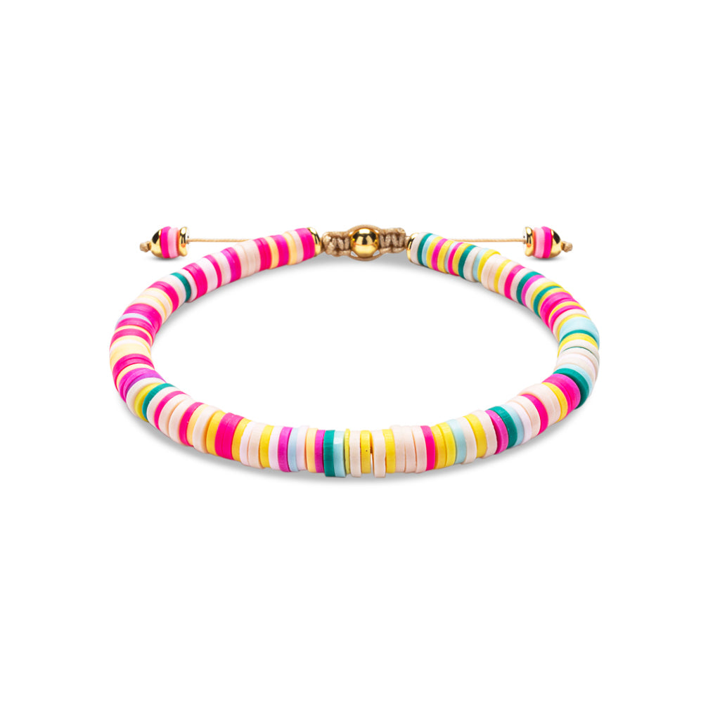 Rainbow Ecuadorian Clay Disc Bracelet - Pink, White, Yellow, Blue & Aqua | Shadae Collection