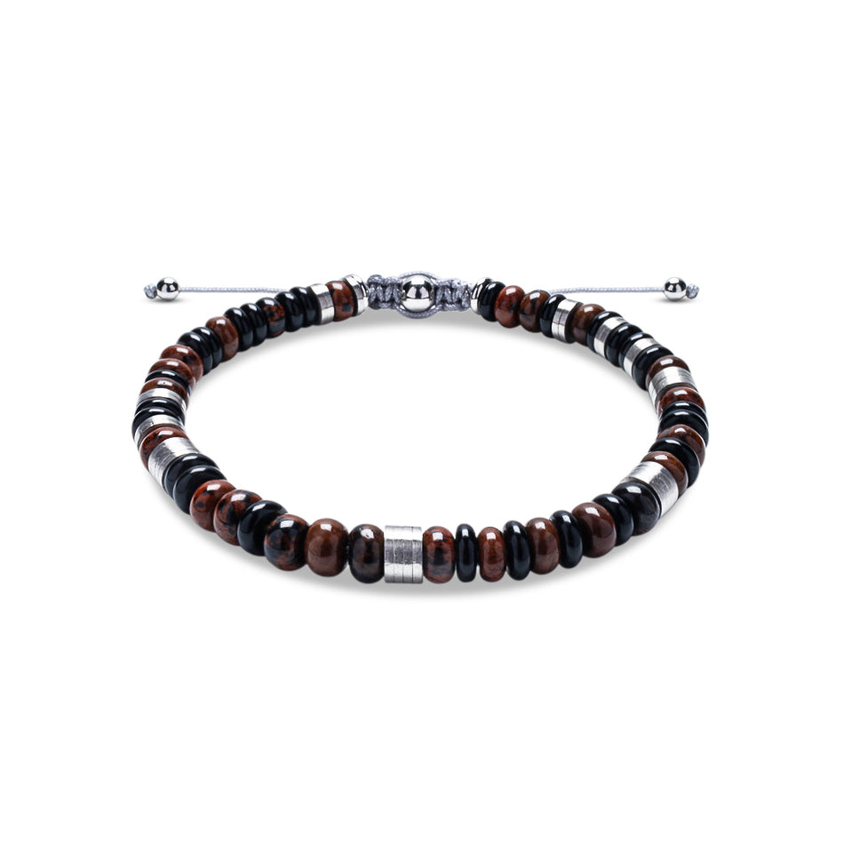 Black Onyx & Mahogany Obsidian Heishi Bead Bracelet - 925 Sterling Silver | SHADAE Collection