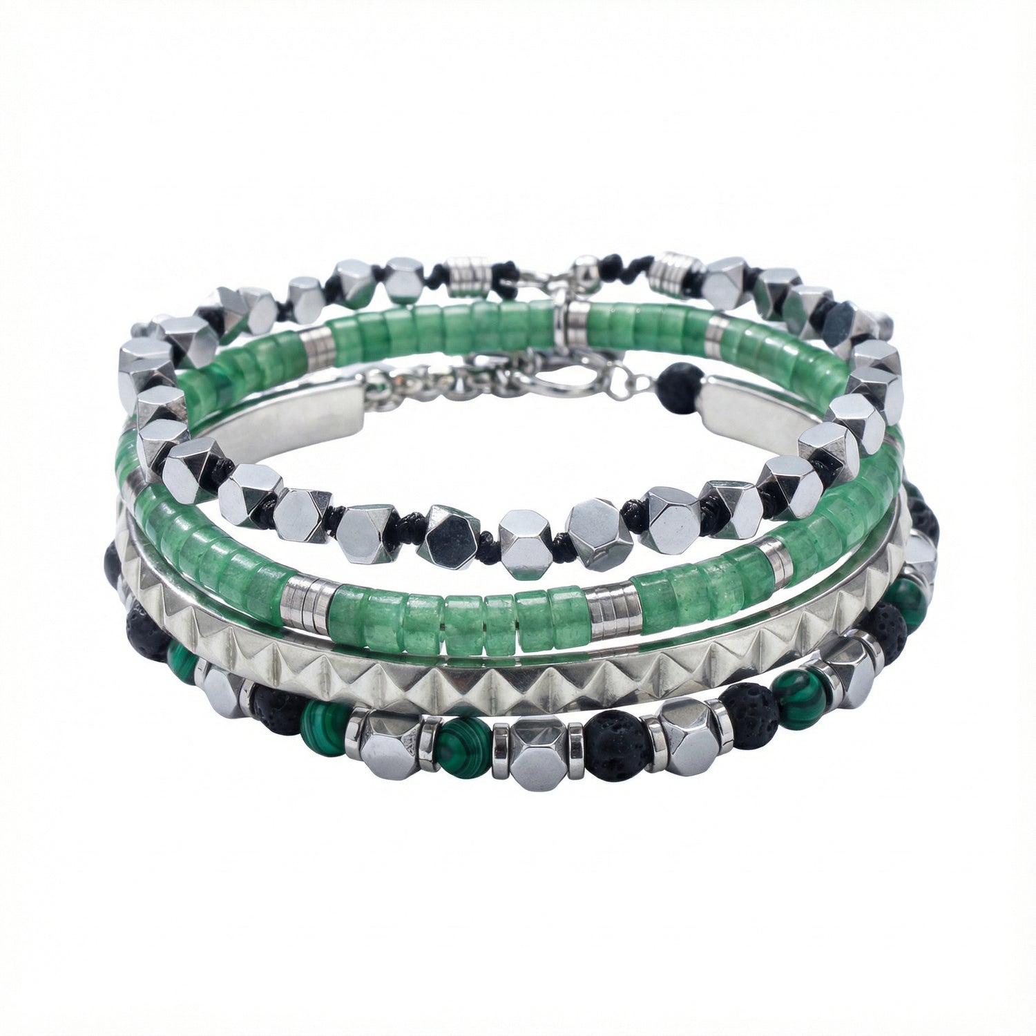 Aurora's Band Stack | Curated 925 Sterling Silver & Heishi Bead Stack | 4-Piece Set