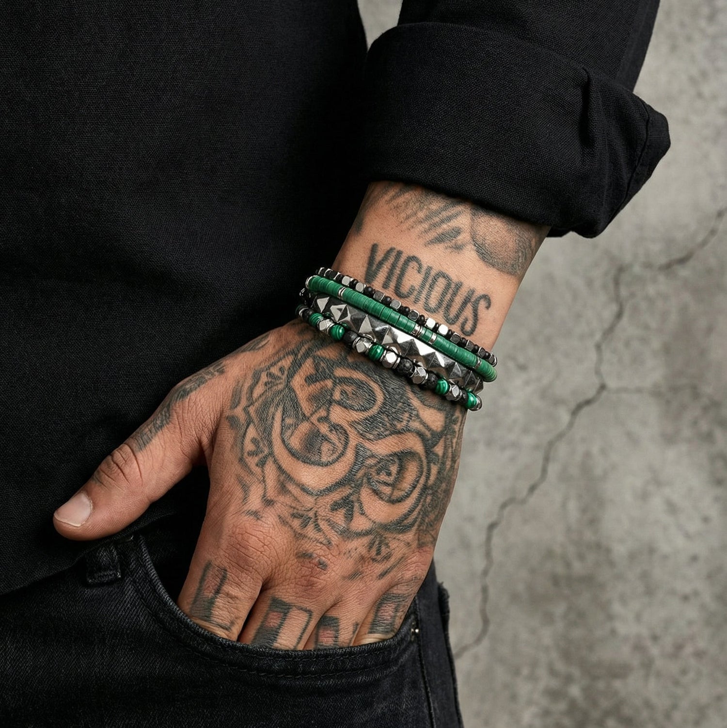 Aurora's Band Stack | Curated 925 Sterling Silver & Heishi Bead Stack | 4-Piece Set