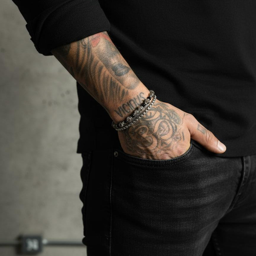 Ash Grey Labradorite & Black Onyx Heishi Lobster Bracelet | 925 Sterling Silver | SHADAE Collection