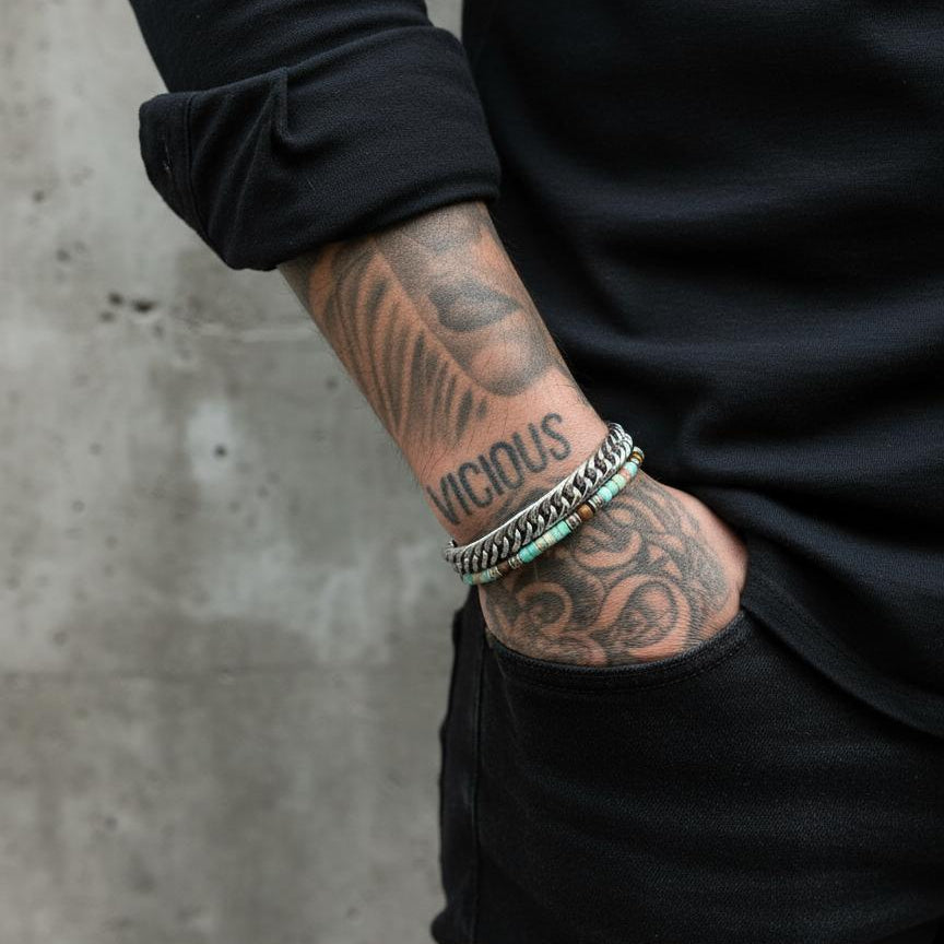 African Turquoise & Tiger Eye Heishi Lobster Bracelet  |  925 Sterling Silver  |  SHADAE Collection