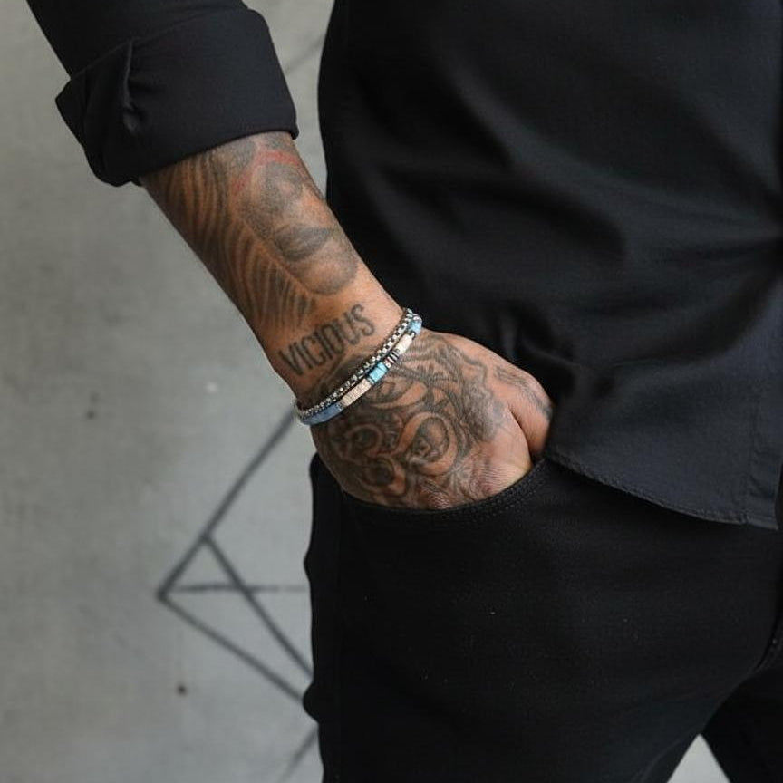 LIGHT BLUE AND PINK HEISHI BEAD BRACELET  |  925 STERLING SILVER  |  NAIA COLLECTION