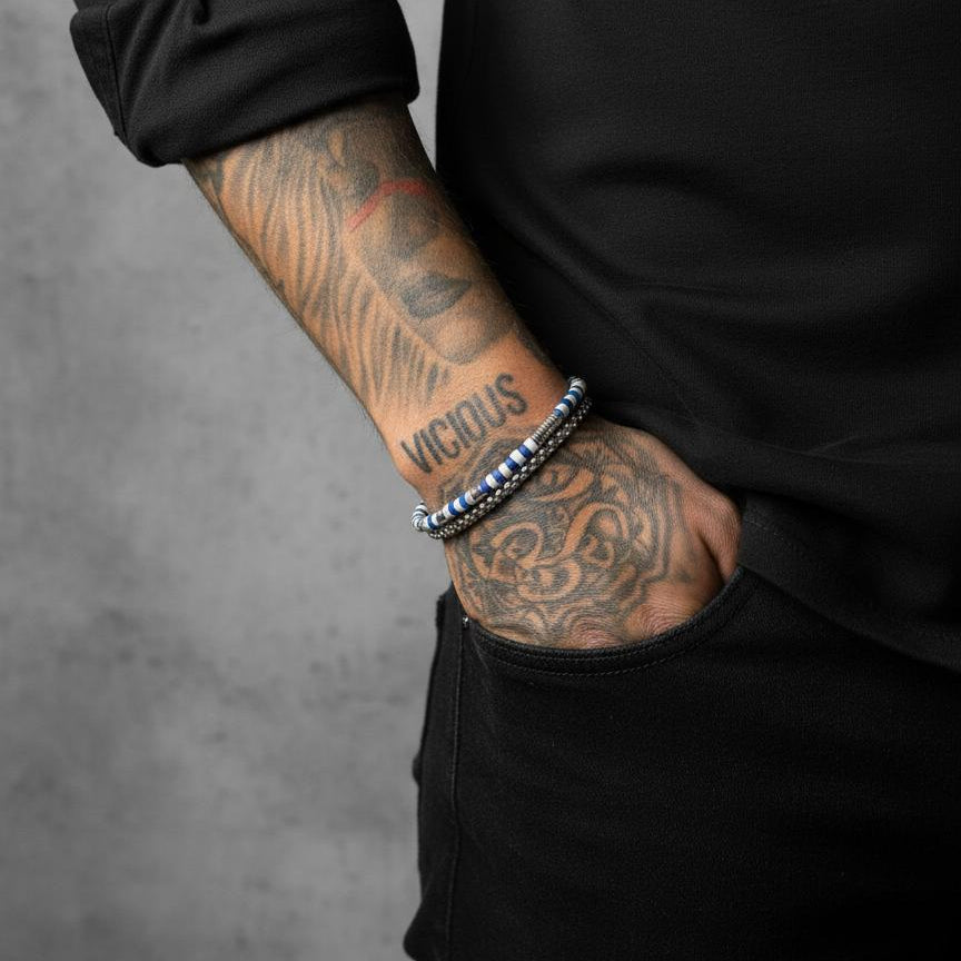 BLUE AVENTURINE HEISHI BEAD BRACELET  |  925 STERLING SILVER   |  NAIA COLLECTION