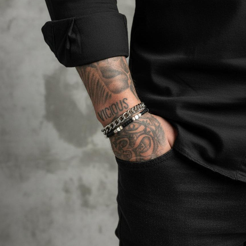 Black Agate, Cream Jade & Howlite Heishi Lobster Bracelet  |  925 Sterling Silver  |  SHADAE Collection