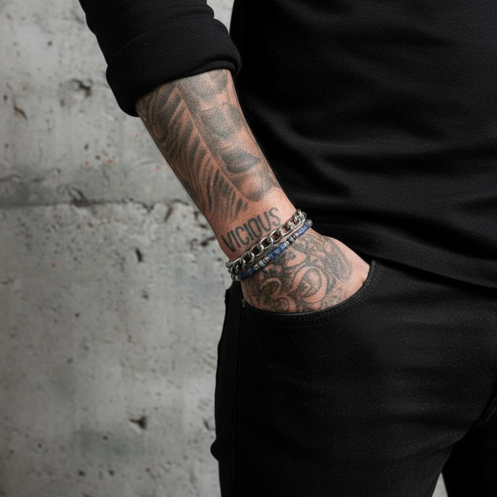 Lapis Lazuli & Moonstone Heishi Lobster Bracelet  |  925 Sterling Silver  |  SHADAE Collection