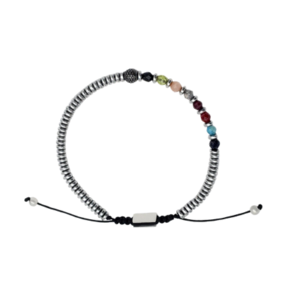 Multicolored beaded bracelet on a white background