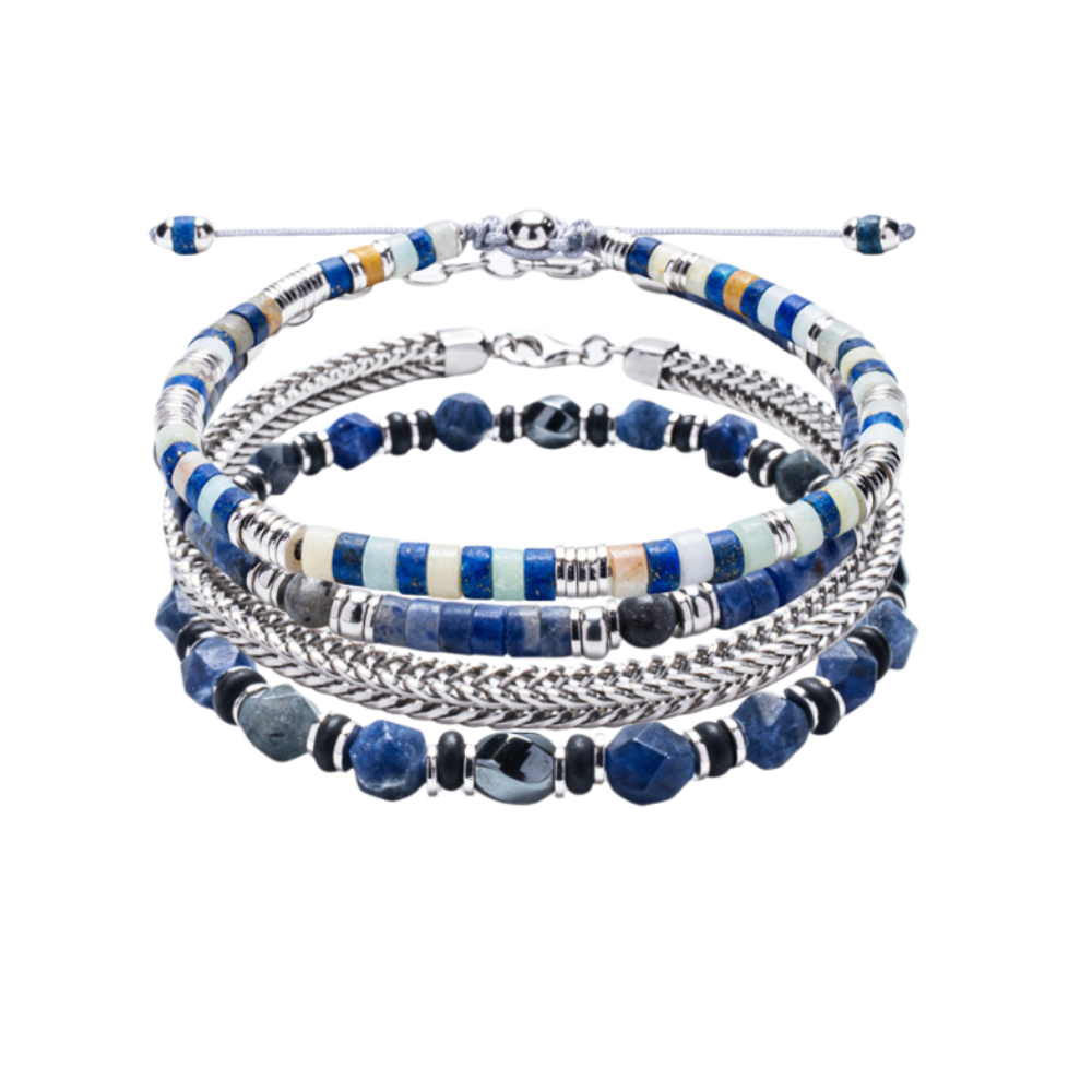 Santorini Serenity Stack  |  Curated 925 Sterling Silver & Heishi Bead Stack  |  4-Piece Set