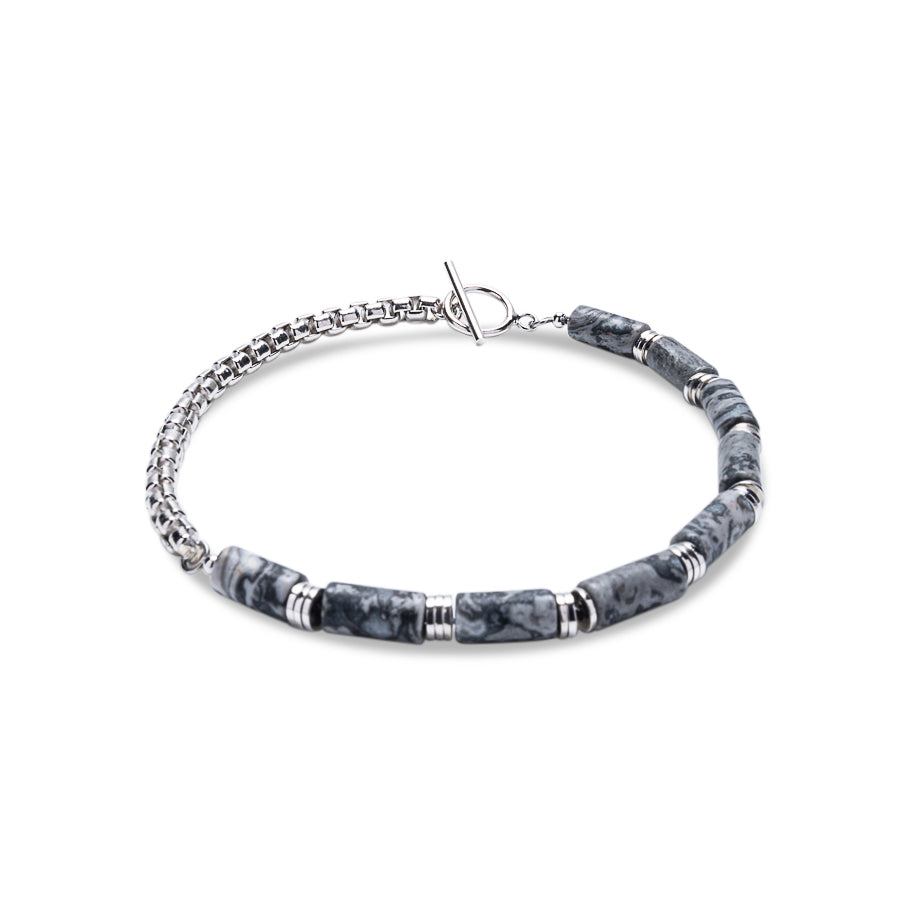 ASH Grey Heishi & Box Chain Bracelet - 925 Sterling Silver | MIA Collection