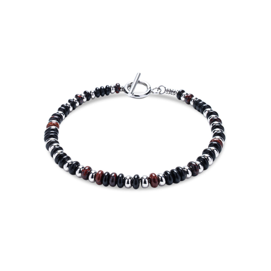 Black Onyx & Mahogany Obsidian 4mm Heishi Bead Bracelet - 925 Sterling Silver  |  MIA Collection