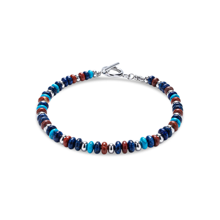 Lapis Lazuli, Turquoise & Red Jasper 4mm Heishi Bead Bracelet - 925 Sterling Silver  |  Mia Collection