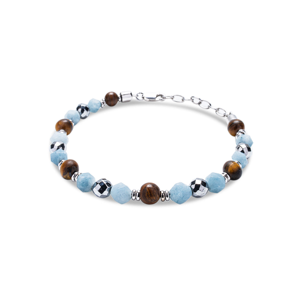 Aquamarine & Tiger's Eye Bracelet - 925 Sterling Silver | Veda Collection