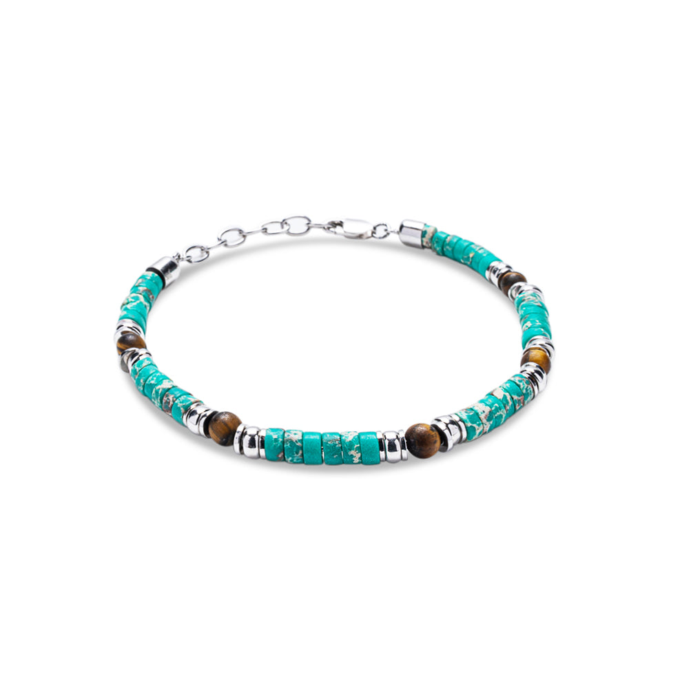 African Turquoise & Tiger Eye Lobster Bracelet - 925 Sterling Silver | Veda Collection