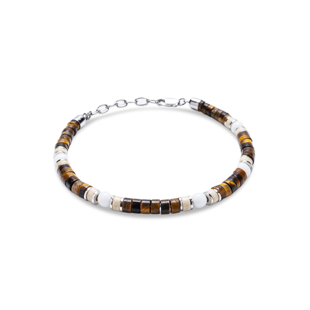 Tiger Eye, Cream Jade & Howlite Heishi Lobster Bracelet - 925 Sterling Silver | Veda Collection