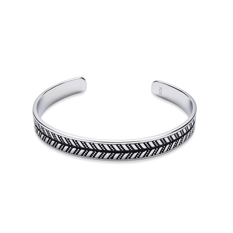 925 STERLING SILVER CUFF - BLACK HERRINGBONE  I  RILEY COLLECTION
